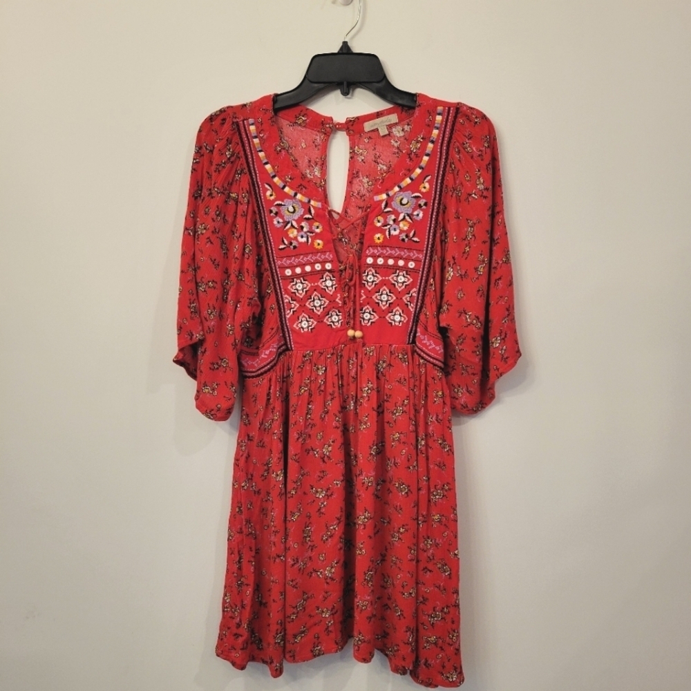 Wonderly Embroidered Floral Red Mini Dress Tunic Size XS - Picture 3 of 10